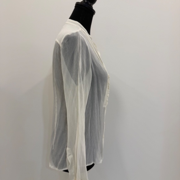 The Limited Silk Tuxedo Front Blouse, Ivory, Size M, Tailored Fit, Long Sleeves - Picture 4 of 9